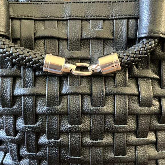 Cole Haan Genevieve Leather Weave Large Tote Bag Suede Interior - Picture 2 of 14